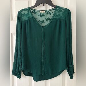 Chic Teal Women's Blouse with Lace Accents